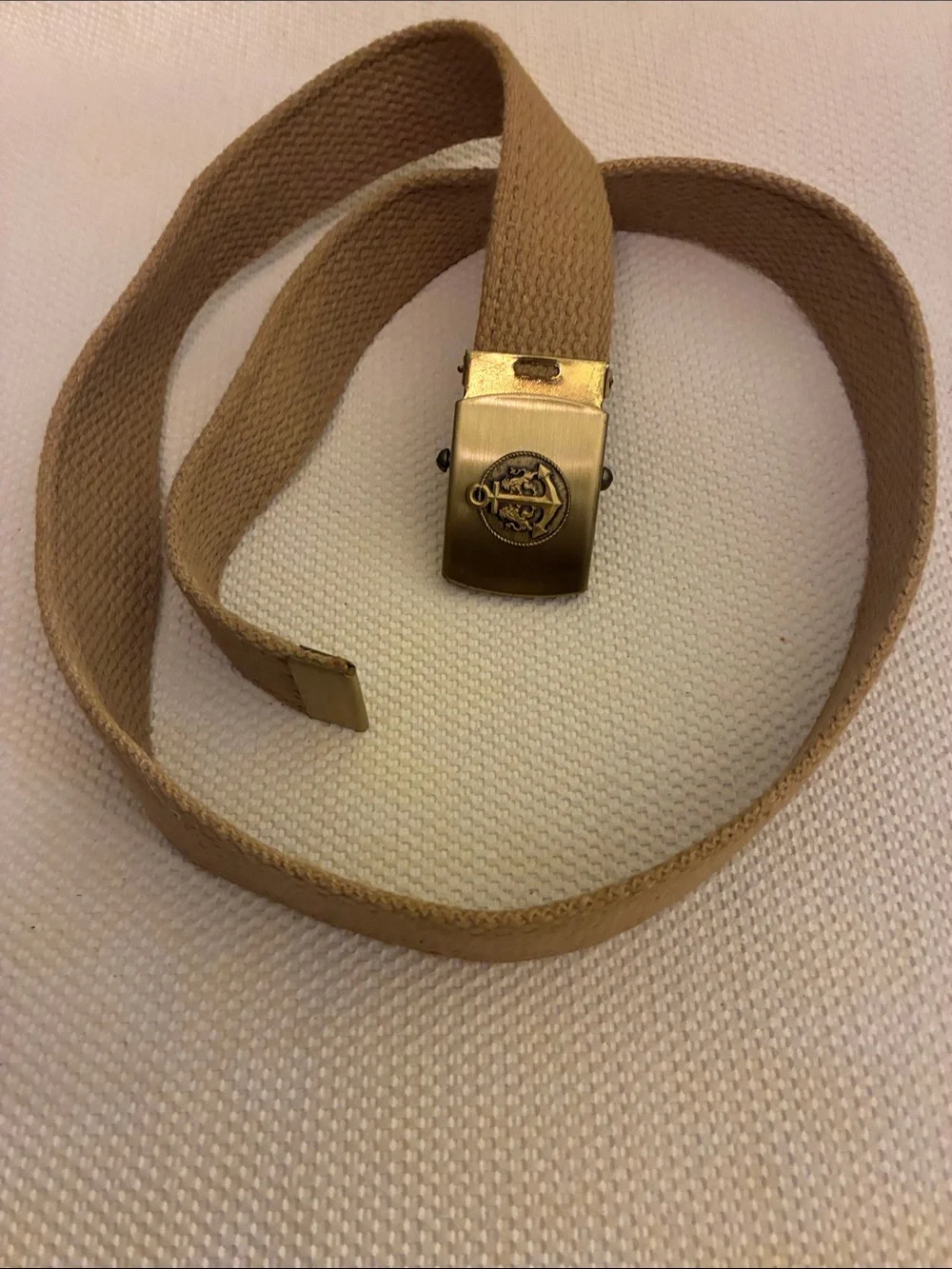 Vintage Canvas khaki tan Webbing Belt with Brass Buckle-standard friction style